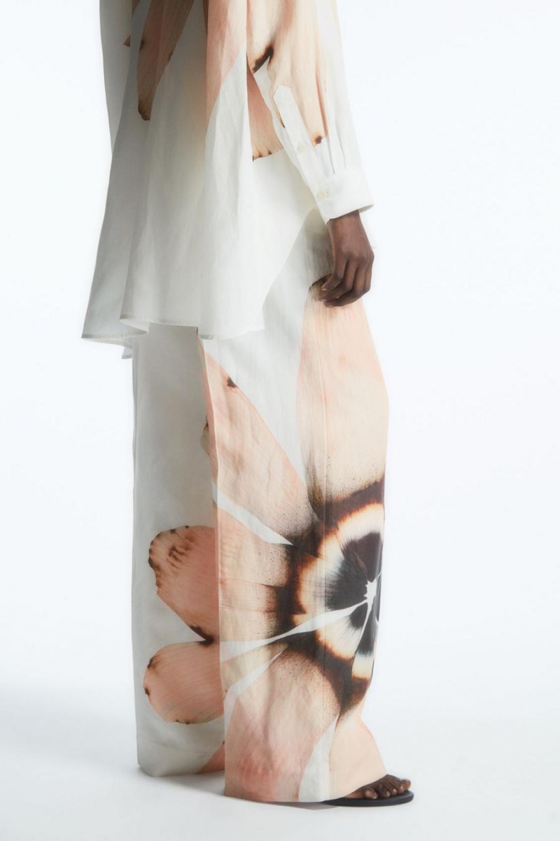 COS Floral-print Széles Cipő-leg Nadrág Női Fehér | MBW-078592
