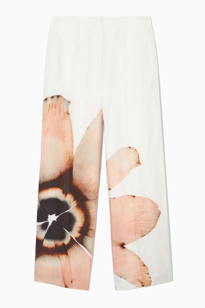 COS Floral-print Széles Cipő-leg Nadrág Női Fehér | MBW-078592