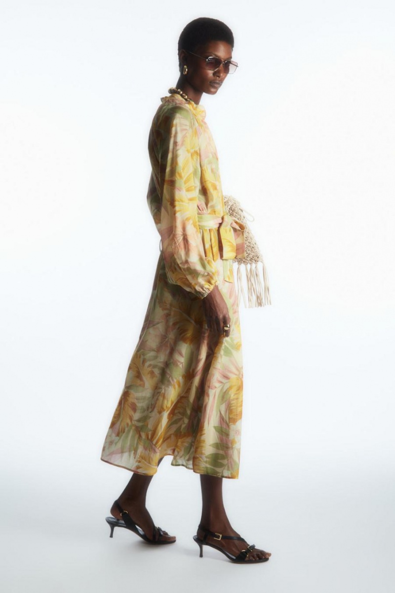 COS Floral-print V-neck Midi Ruha Női Narancssárga | TKW-179062