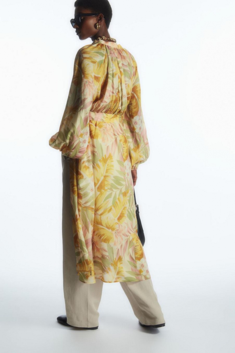 COS Floral-print V-neck Midi Ruha Női Narancssárga | TKW-179062