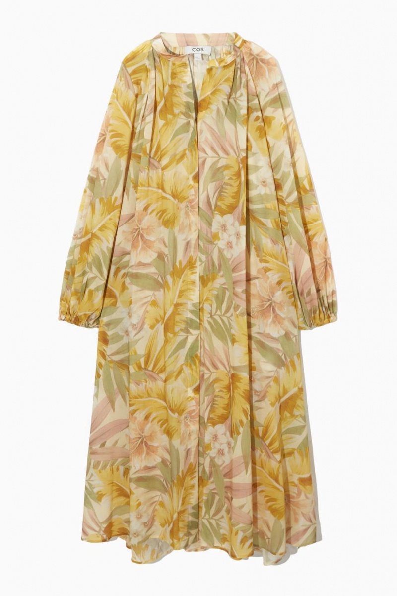 COS Floral-print V-neck Midi Ruha Női Narancssárga | TKW-179062