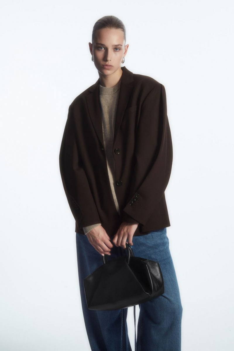 COS Fold Shoulder - Bőr Táska Női Fekete | HIF-863251