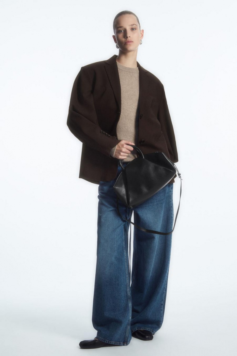 COS Fold Shoulder - Bőr Táska Női Fekete | HIF-863251