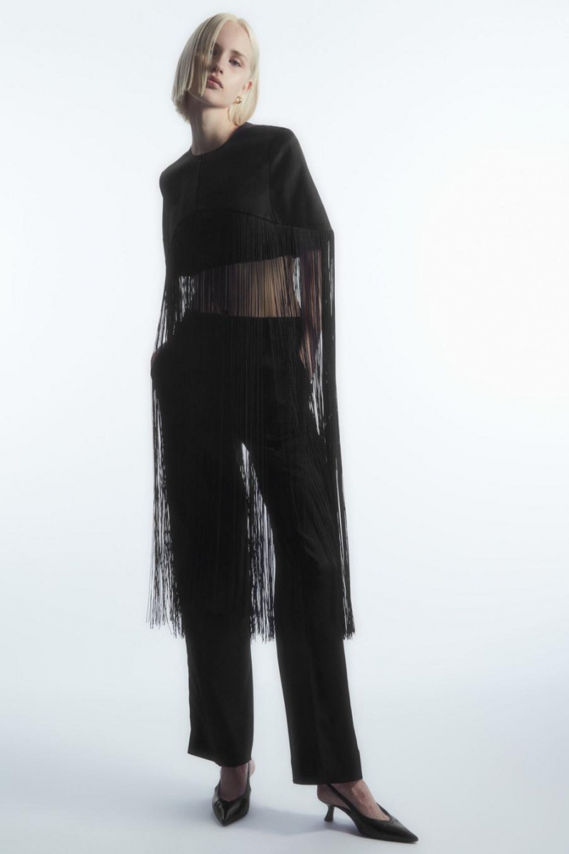 COS Fringed Capes Női Fekete | NGO-843597
