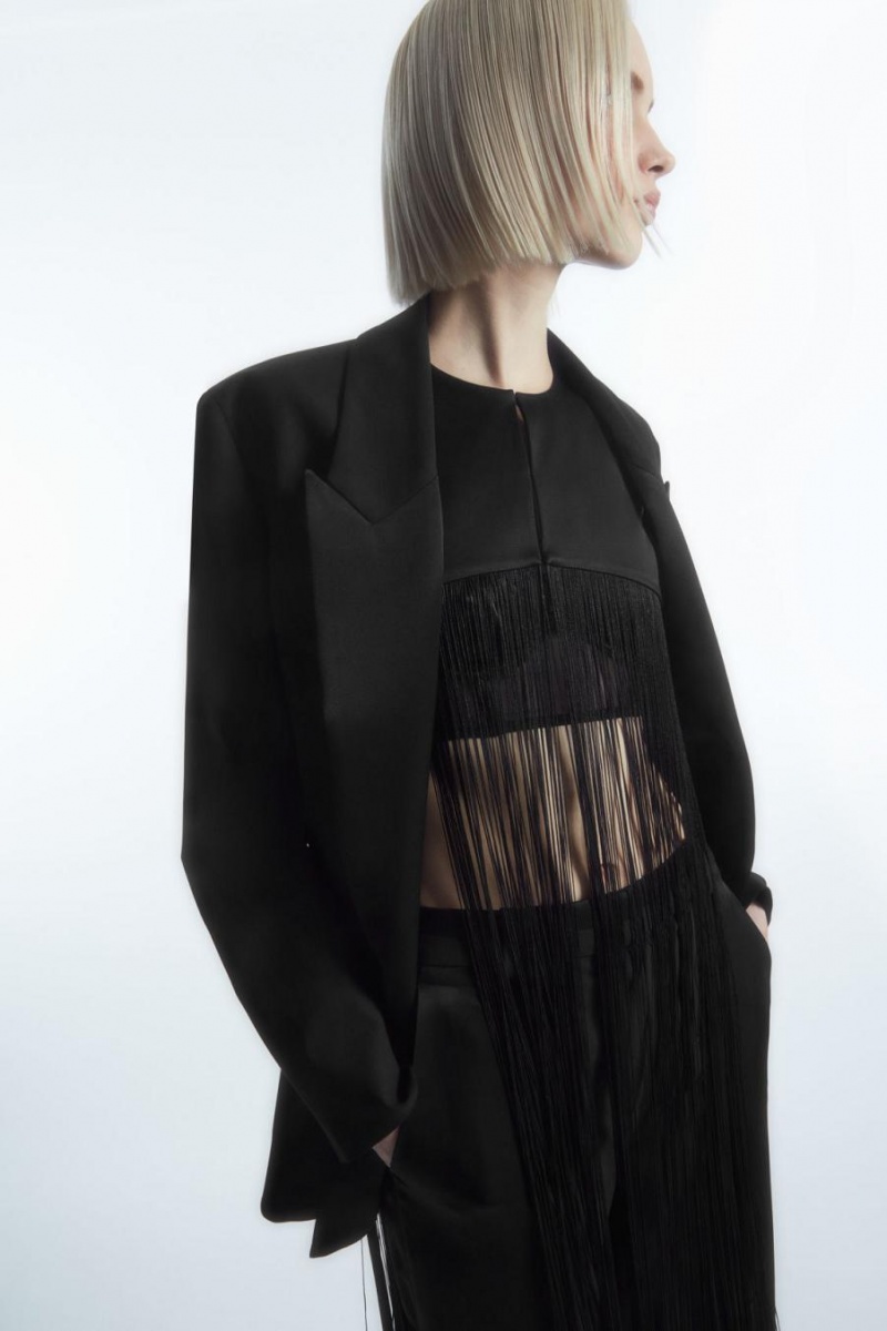 COS Fringed Capes Női Fekete | NGO-843597
