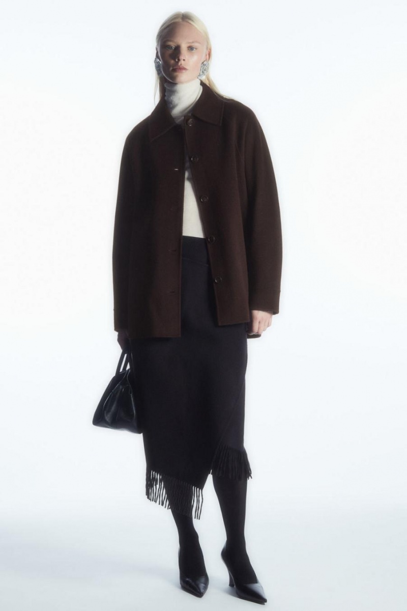 COS Fringed Gyapjú Midi Wrap Szoknya Női Sötétkék | FPQ-265987
