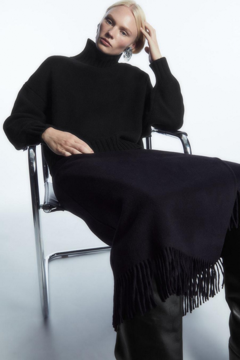 COS Fringed Gyapjú Midi Wrap Szoknya Női Sötétkék | FPQ-265987