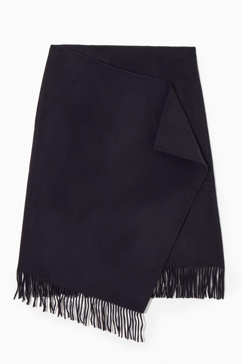 COS Fringed Gyapjú Midi Wrap Szoknya Női Sötétkék | FPQ-265987