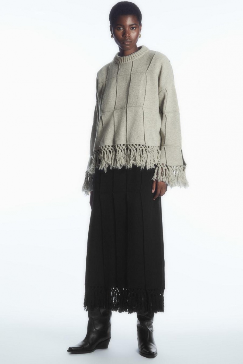 COS Fringed Panelled Gyapjú Jumpers Női Világos Szürke | RJB-015972