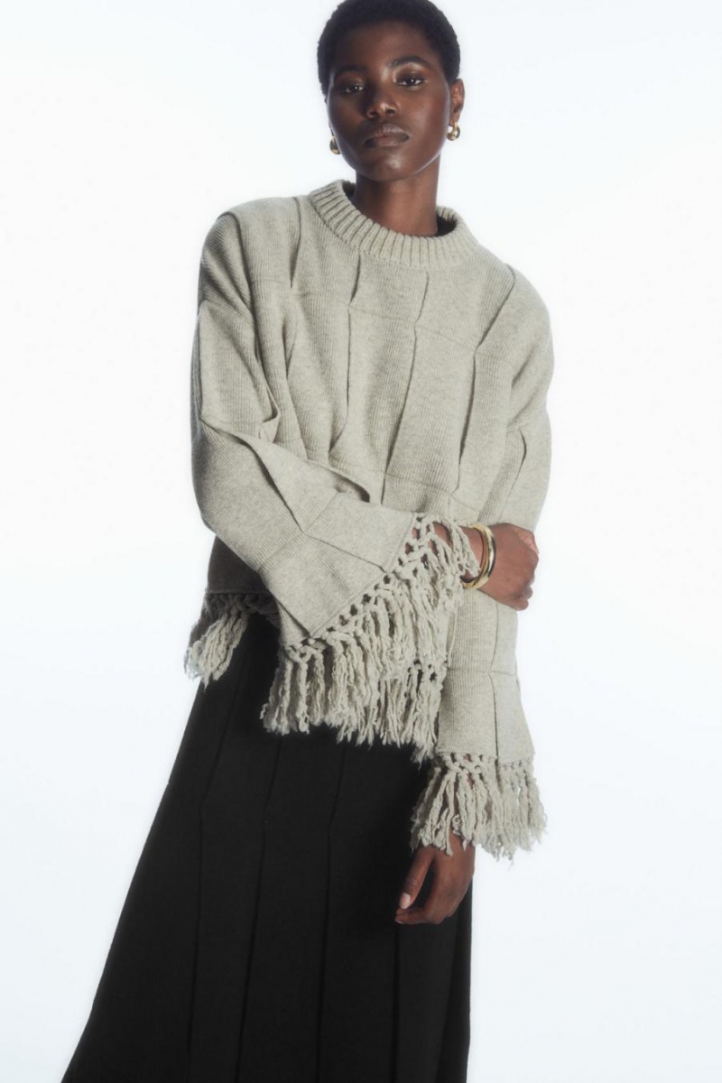 COS Fringed Panelled Gyapjú Jumpers Női Világos Szürke | RJB-015972