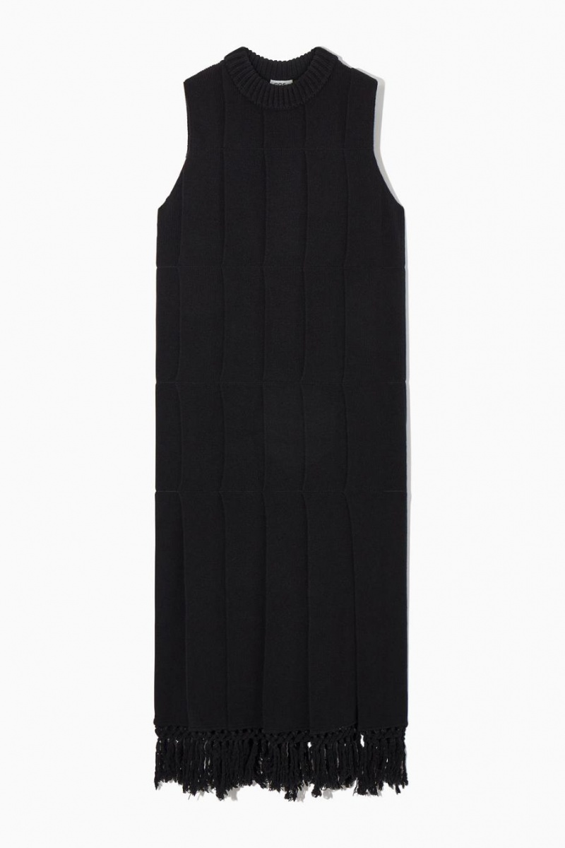 COS Fringed Panelled Gyapjú Midi Ruha Női Fekete | PFM-278640