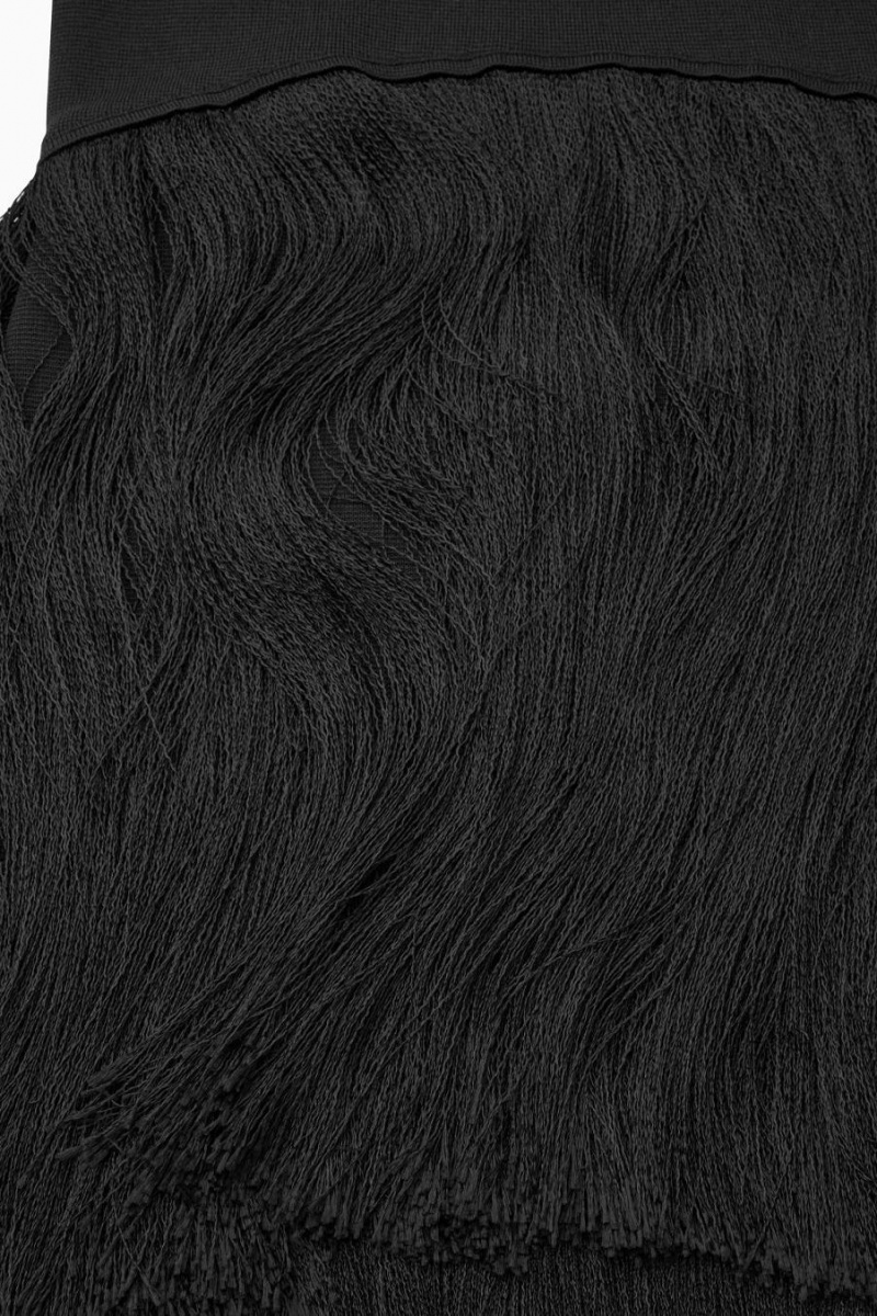 COS Fringed Tiered Midi Ruha Női Fekete | KPL-046913