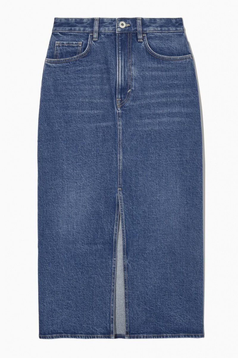 COS Front-slit Denim Midi Szoknya Női Kék | QNR-816479