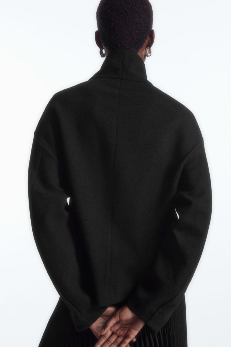 COS Funnel-neck Boiled Gyapjú Felső Női Fekete | BEM-812467