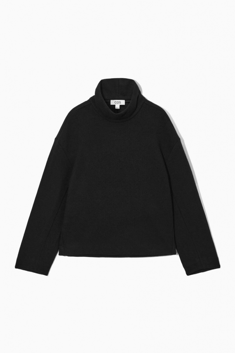 COS Funnel-neck Boiled Gyapjú Felső Női Fekete | BEM-812467