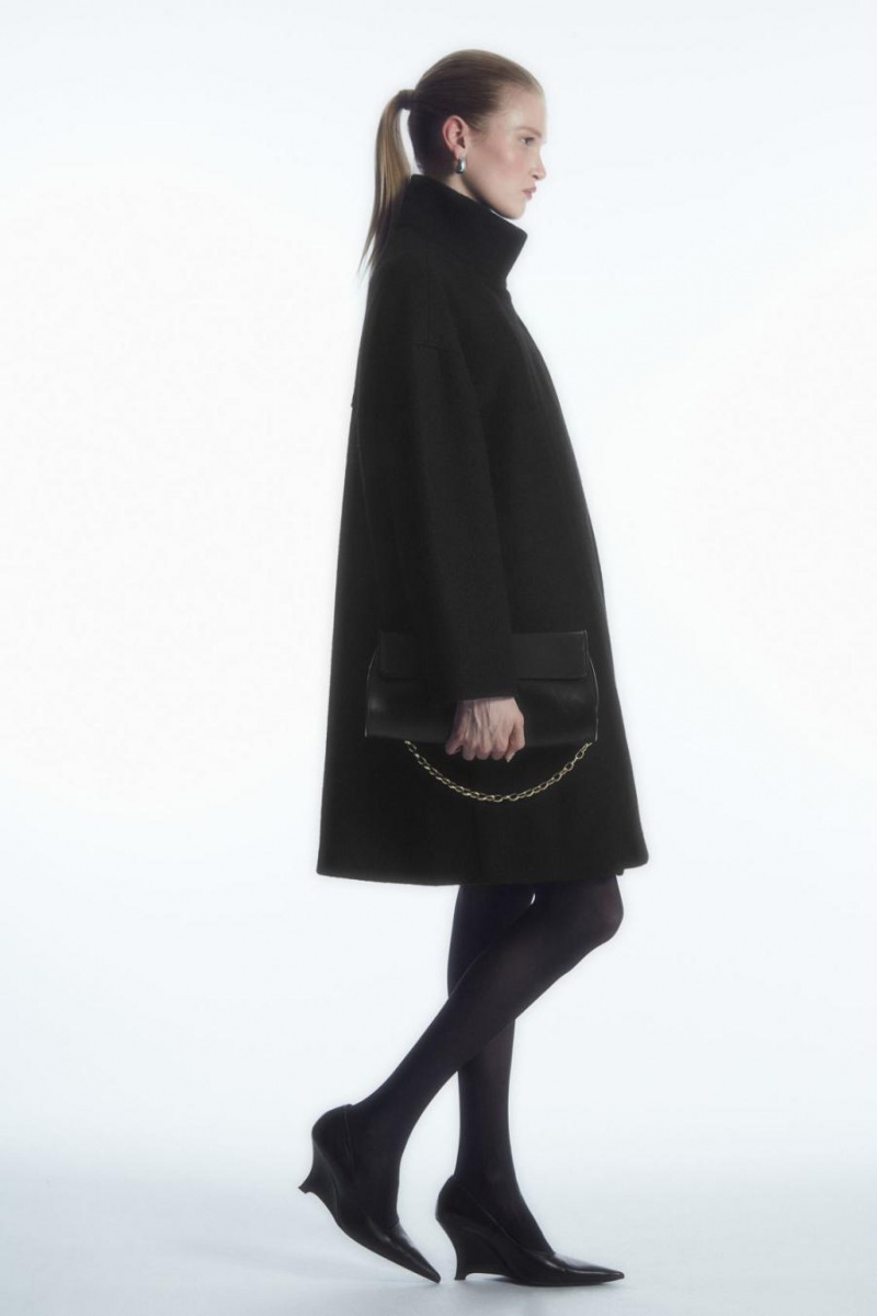 COS Funnel-neck Boiled-wool Kabát Női Fekete | ASM-768423