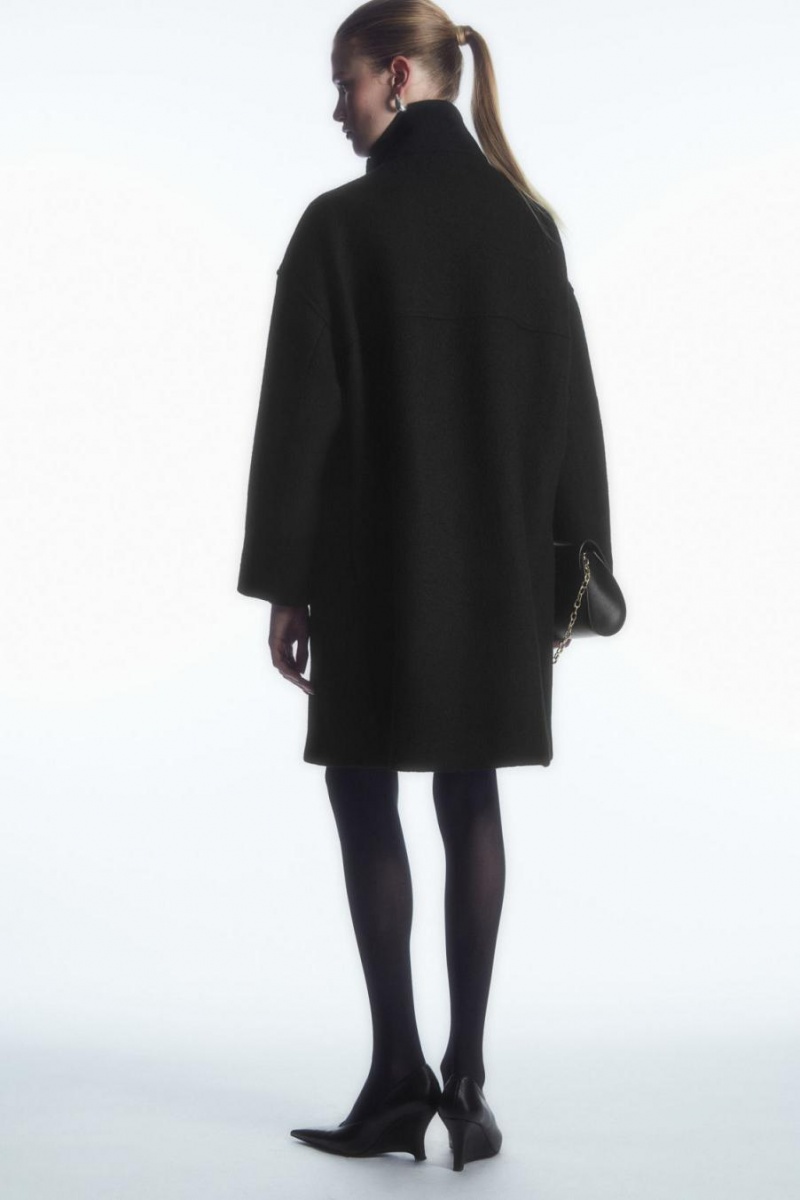 COS Funnel-neck Boiled-wool Kabát Női Fekete | ASM-768423