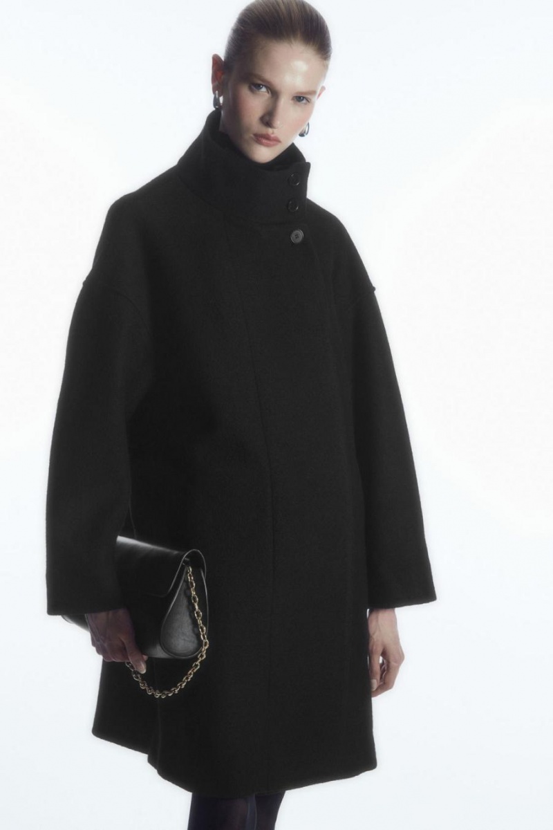 COS Funnel-neck Boiled-wool Kabát Női Fekete | ASM-768423