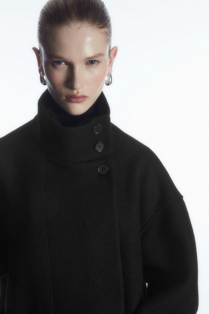 COS Funnel-neck Boiled-wool Kabát Női Fekete | ASM-768423