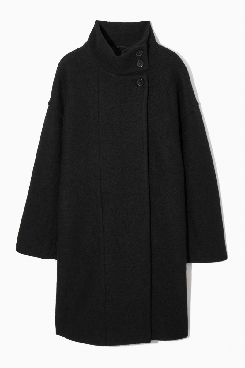 COS Funnel-neck Boiled-wool Kabát Női Fekete | ASM-768423