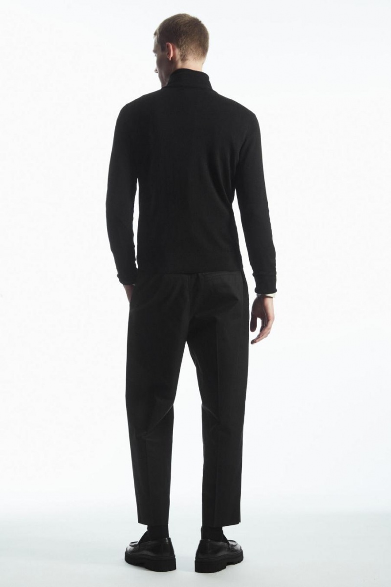 COS Funnel-neck Gyapjú Half-zip Jumpers Férfi Fekete | ALD-814039