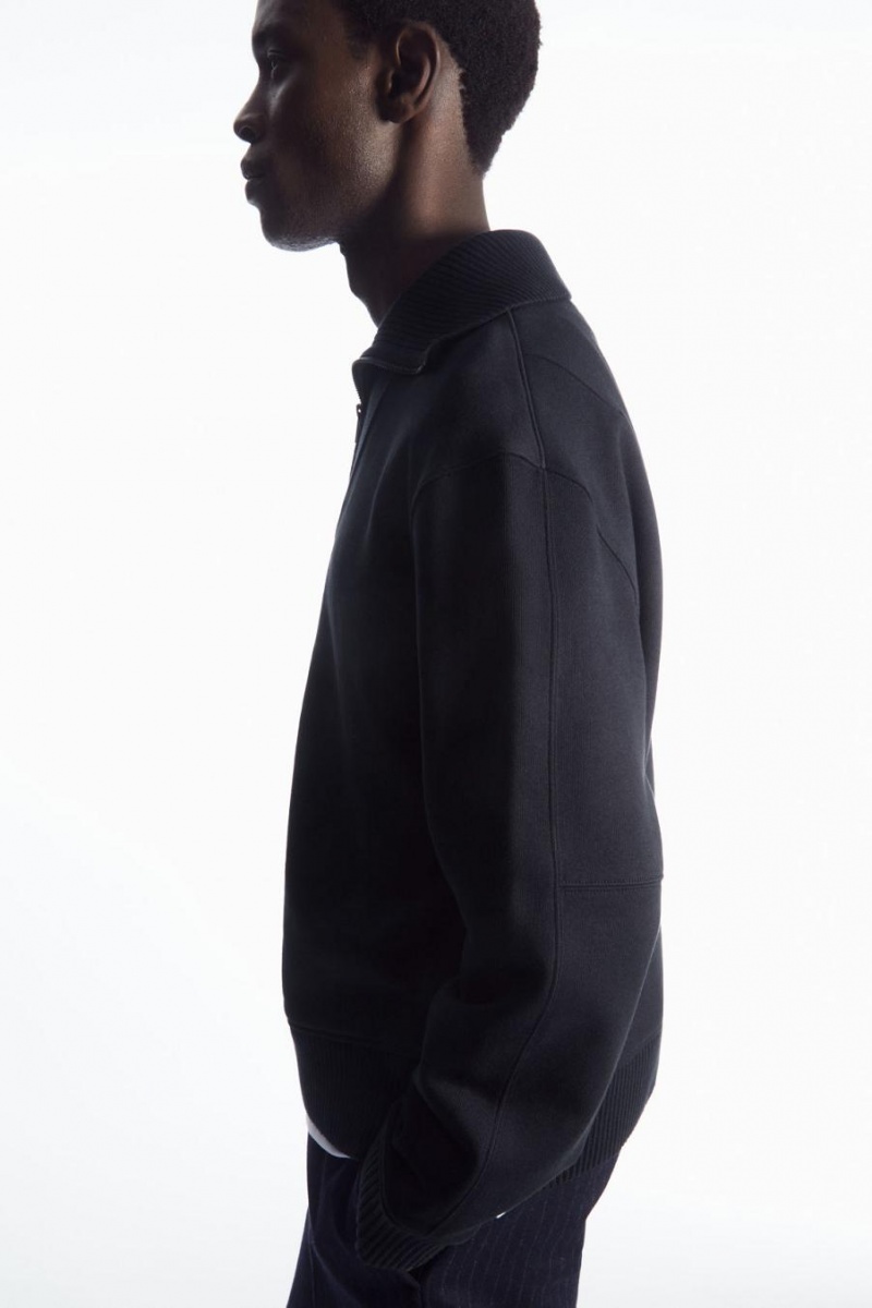 COS Funnel-neck Half-zip Pulóver Férfi Sötétkék | VRQ-962735