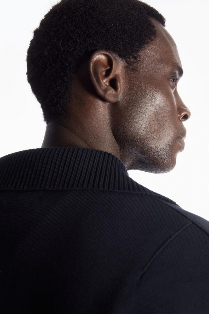 COS Funnel-neck Half-zip Pulóver Férfi Sötétkék | VRQ-962735