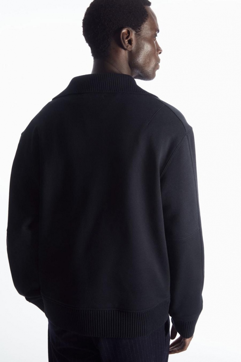 COS Funnel-neck Half-zip Pulóver Férfi Sötétkék | VRQ-962735