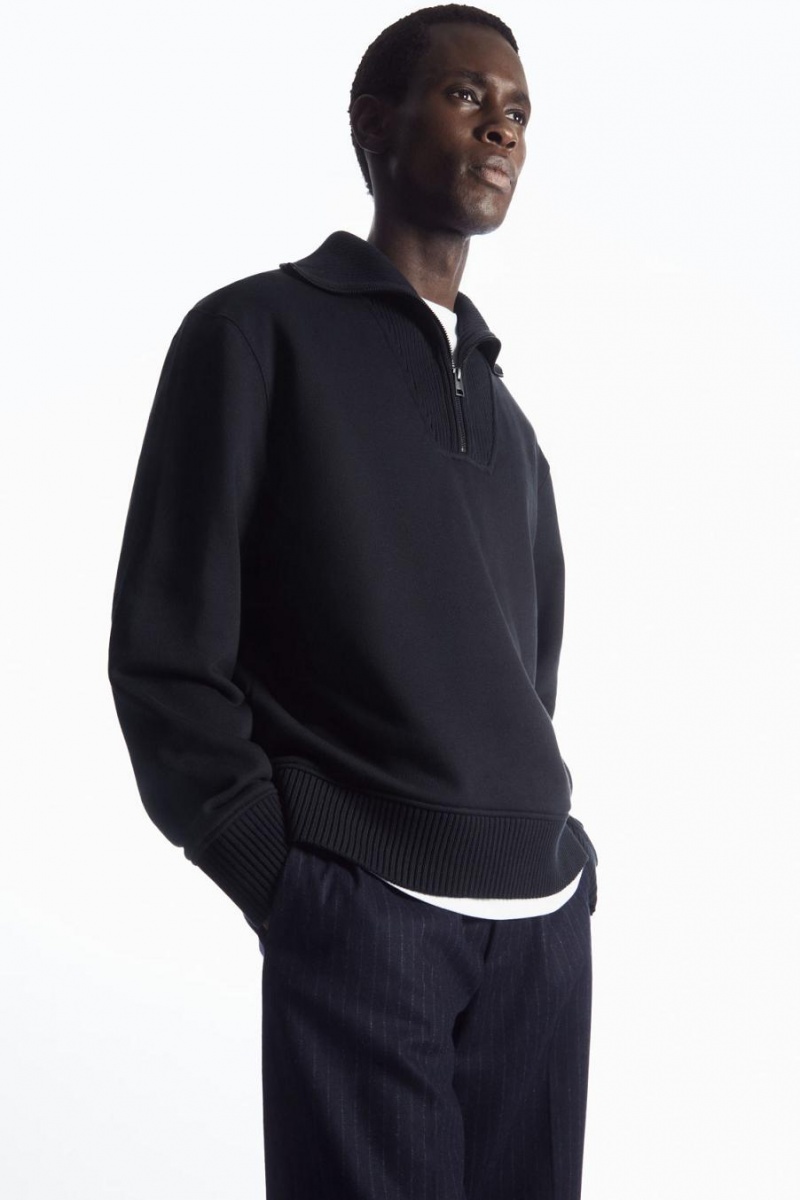 COS Funnel-neck Half-zip Pulóver Férfi Sötétkék | VRQ-962735
