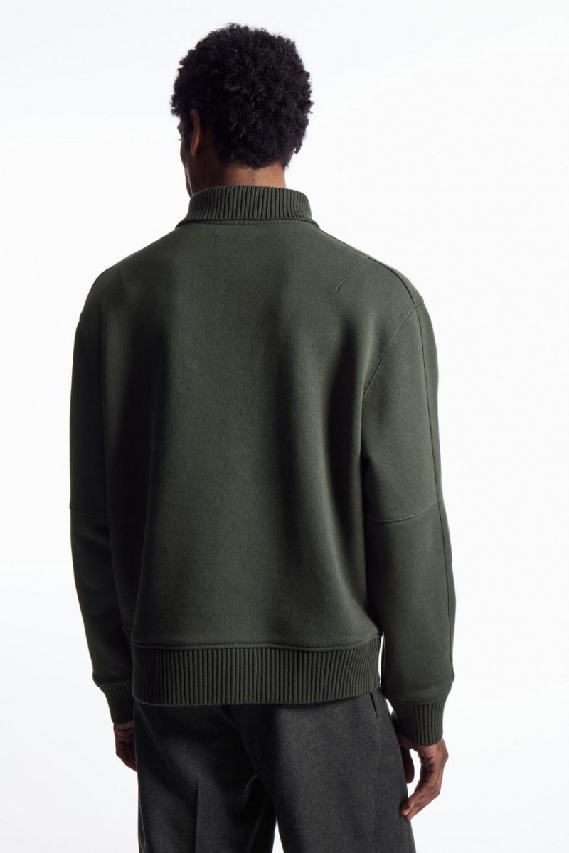 COS Funnel-neck Half-zip Pulóver Férfi Sötétzöld | BUZ-478905