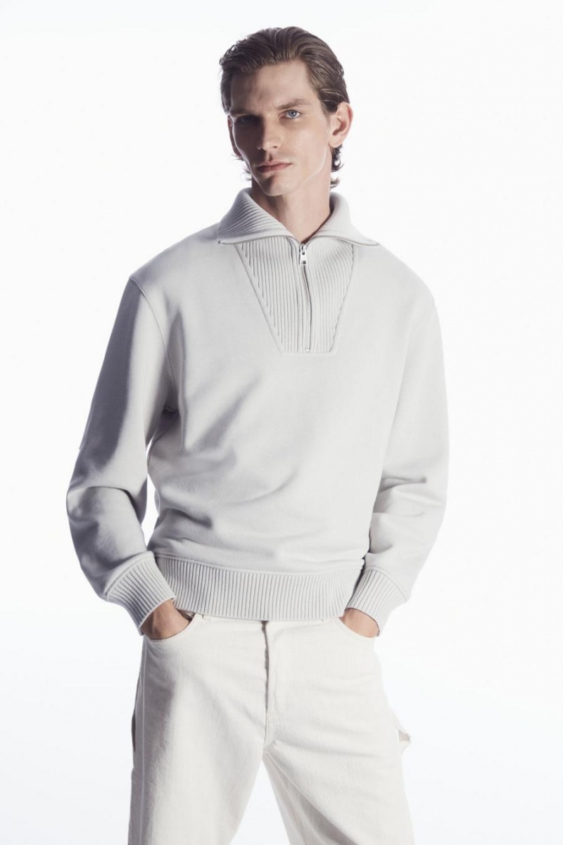 COS Funnel-neck Half-zip Pulóver Férfi Szürke | ARC-847315