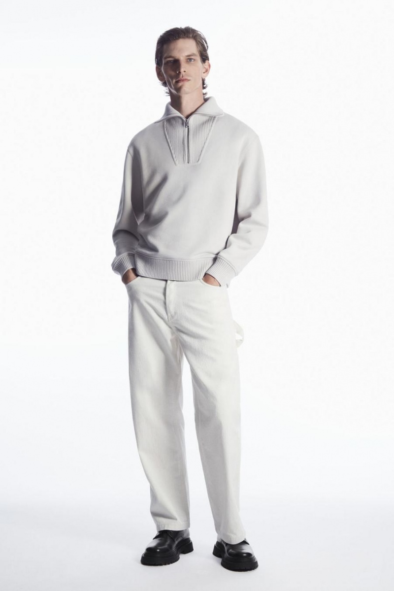 COS Funnel-neck Half-zip Pulóver Férfi Szürke | ARC-847315