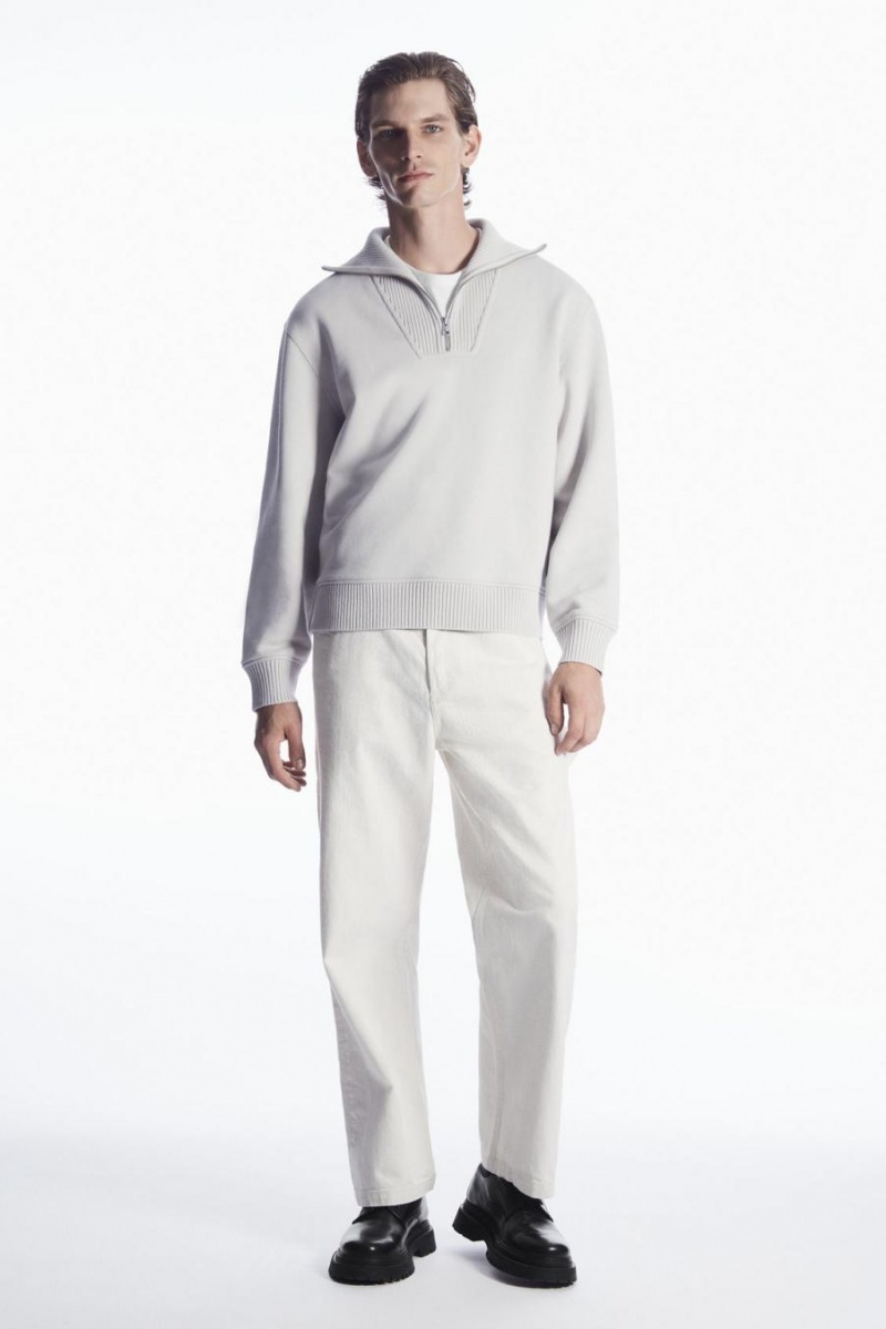COS Funnel-neck Half-zip Pulóver Férfi Szürke | ARC-847315