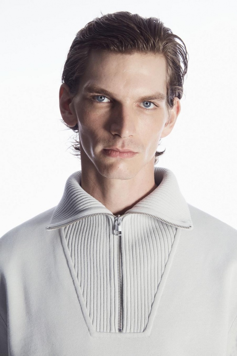 COS Funnel-neck Half-zip Pulóver Férfi Szürke | ARC-847315