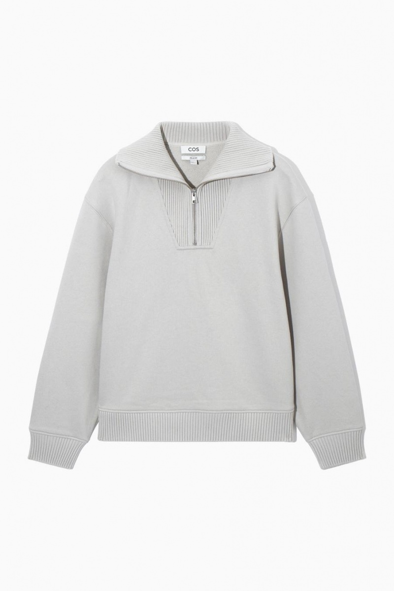 COS Funnel-neck Half-zip Pulóver Férfi Szürke | ARC-847315