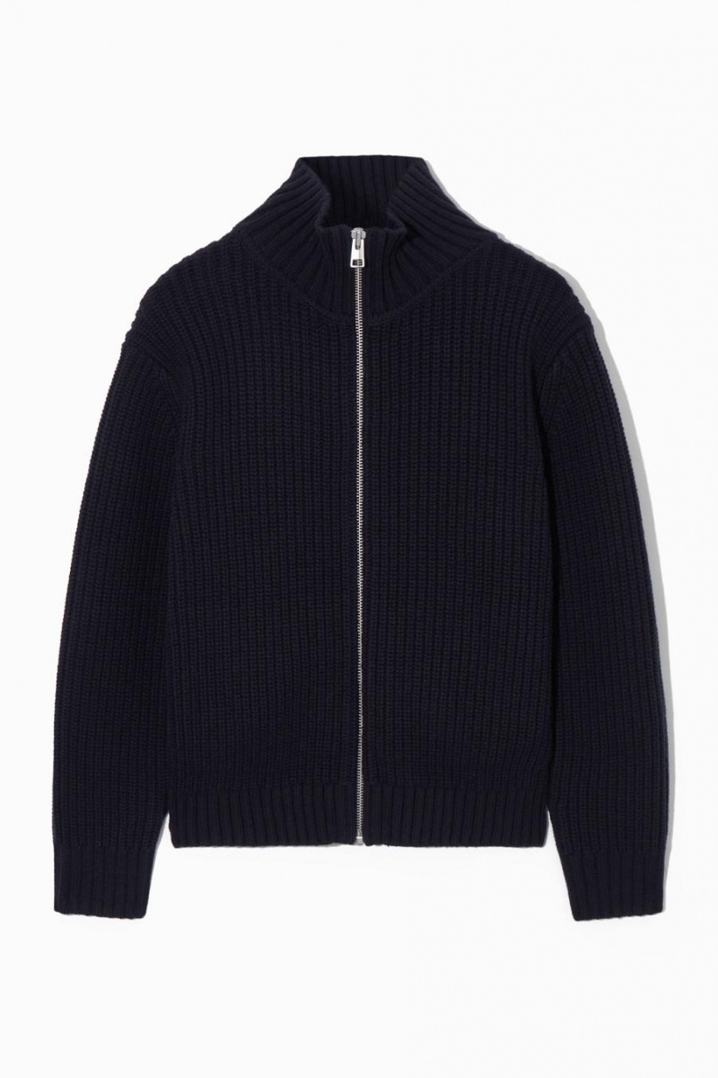 COS Funnel-neck Kötött Gyapjú Kabát Férfi Sötétkék | YRH-975041