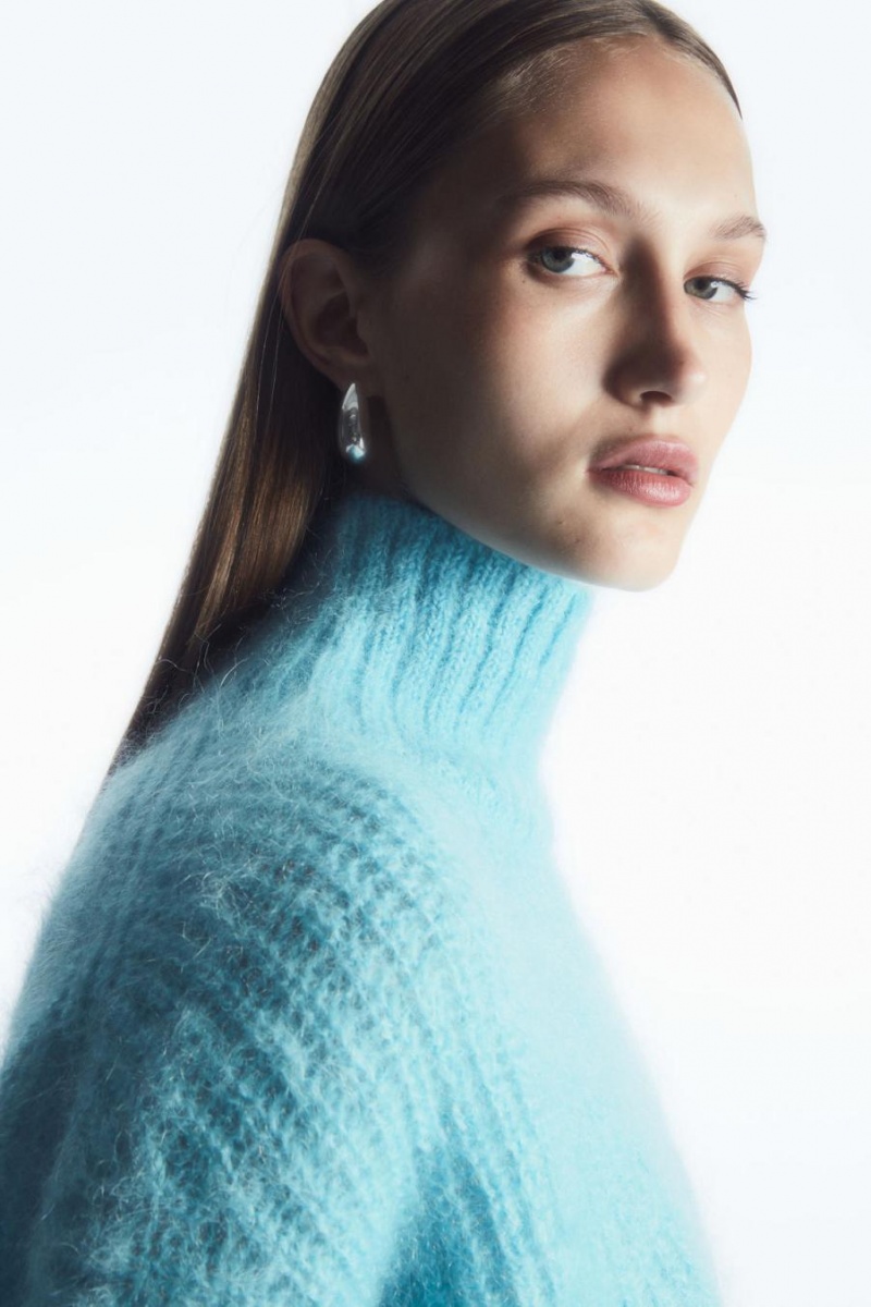 COS Funnel-neck Mohair Felső Női Világos Türkiz | BRO-359718