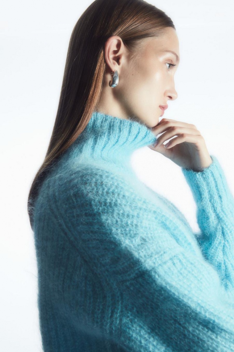 COS Funnel-neck Mohair Felső Női Világos Türkiz | BRO-359718