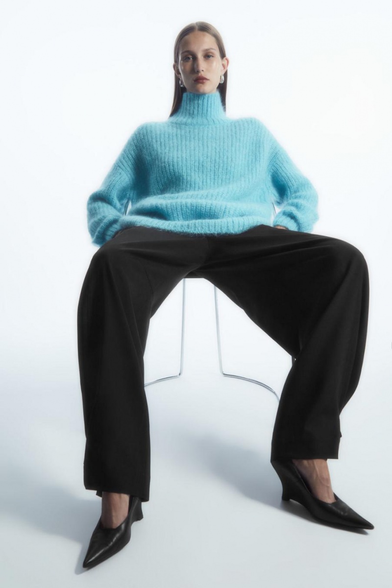 COS Funnel-neck Mohair Felső Női Világos Türkiz | BRO-359718