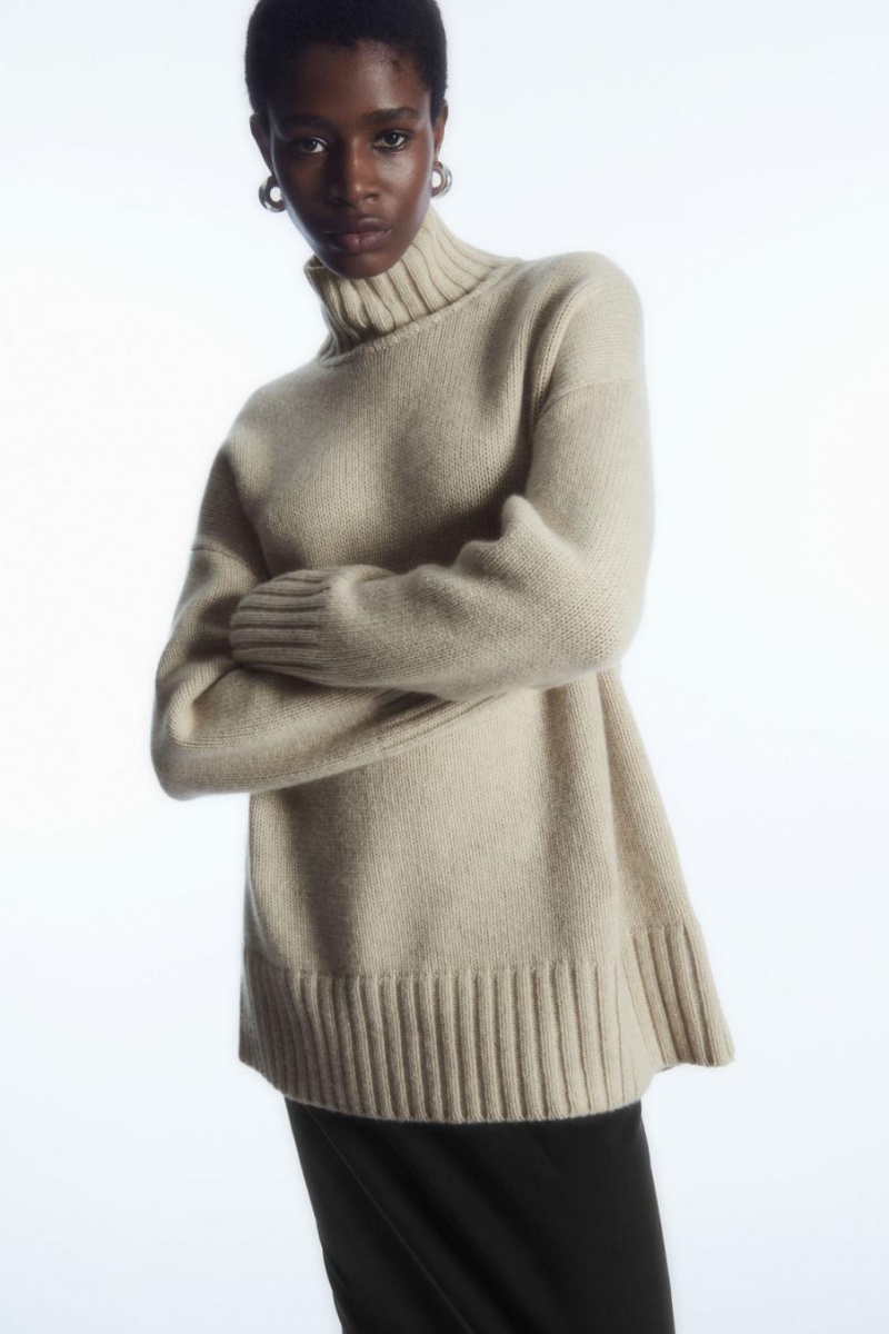 COS Funnel-neck Pure Cashmere Jumpers Női Krém | GSZ-198746