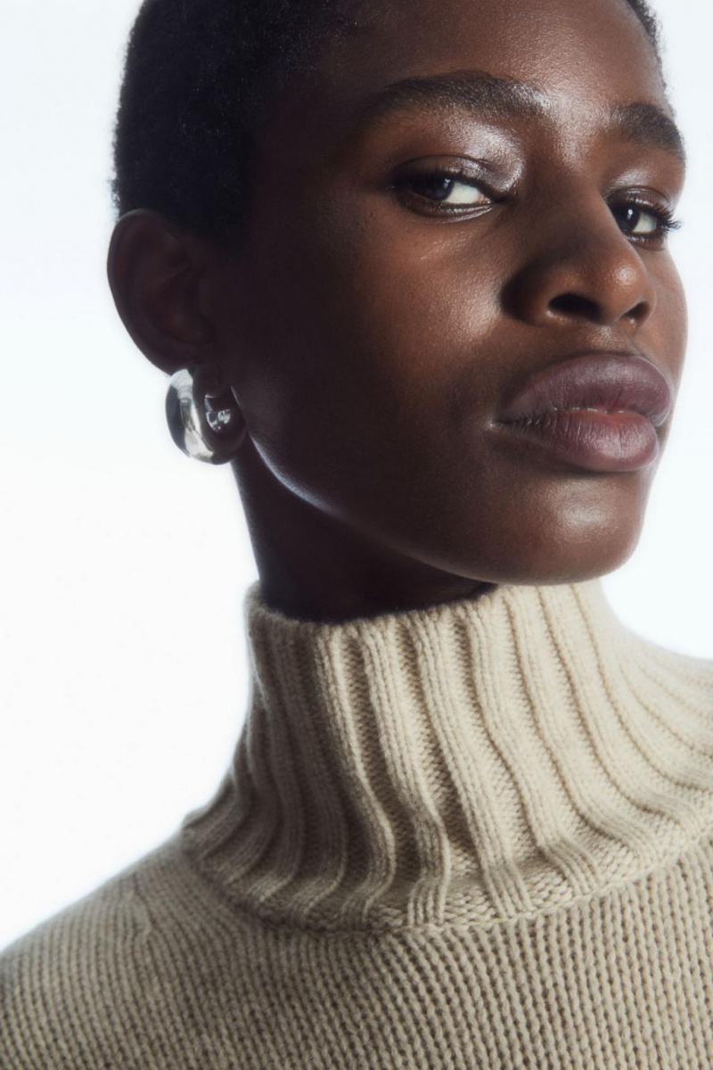 COS Funnel-neck Pure Cashmere Jumpers Női Krém | GSZ-198746