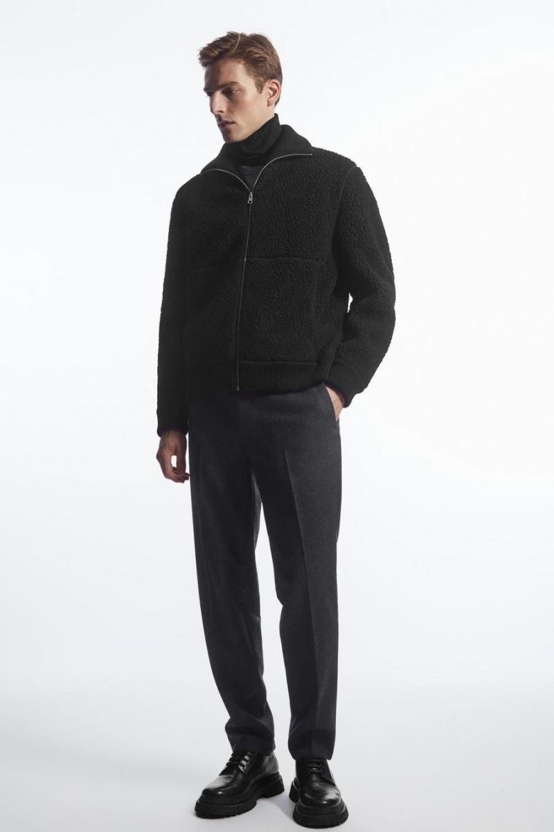 COS Funnel-neck Teddy Kabát Férfi Fekete | CIA-420836