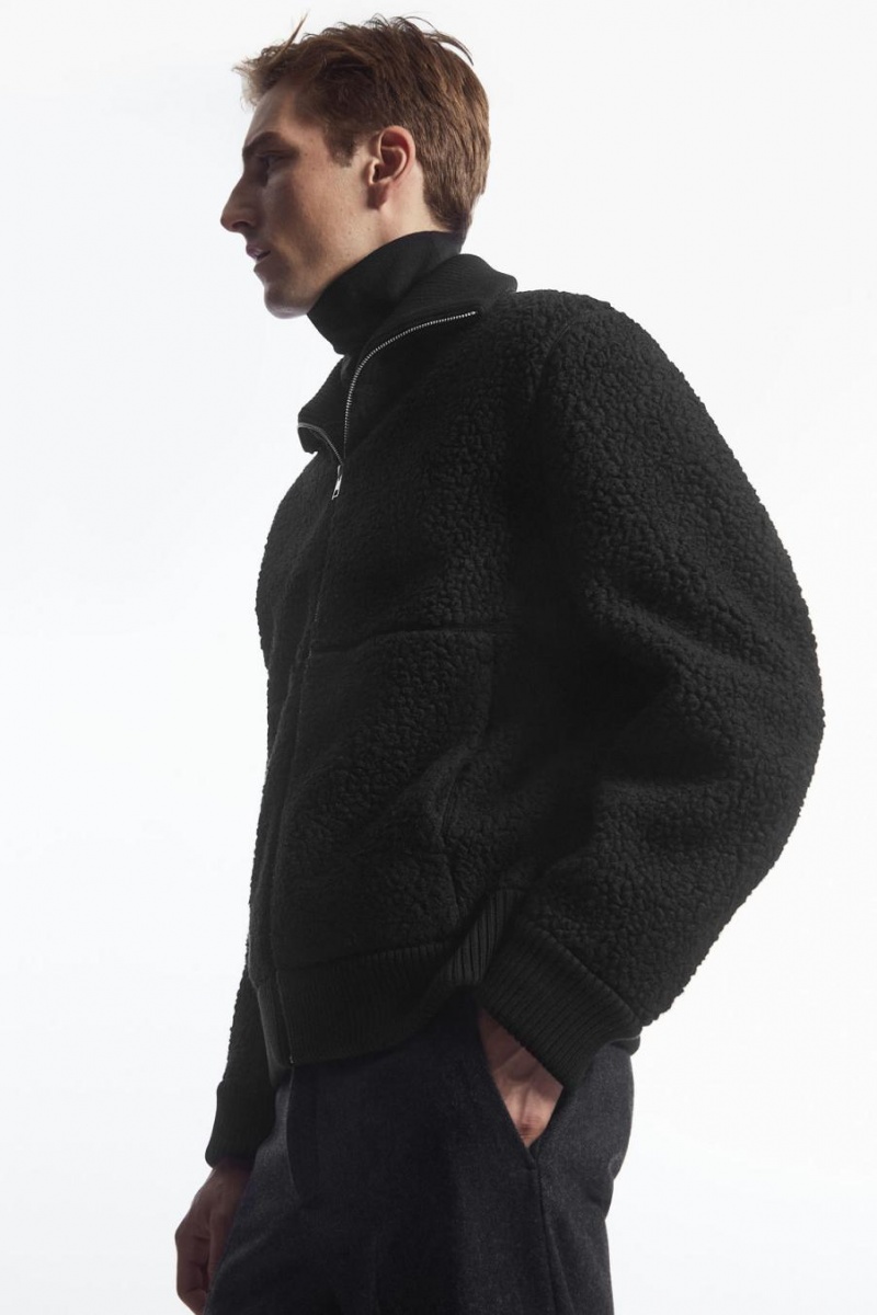 COS Funnel-neck Teddy Kabát Férfi Fekete | CIA-420836