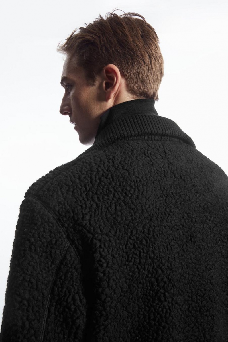 COS Funnel-neck Teddy Kabát Férfi Fekete | CIA-420836