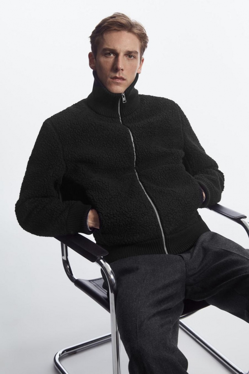 COS Funnel-neck Teddy Kabát Férfi Fekete | CIA-420836