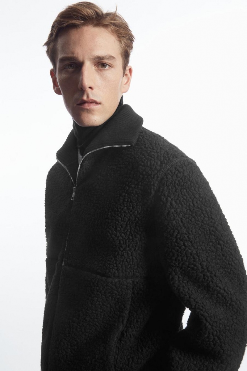 COS Funnel-neck Teddy Kabát Férfi Fekete | CIA-420836