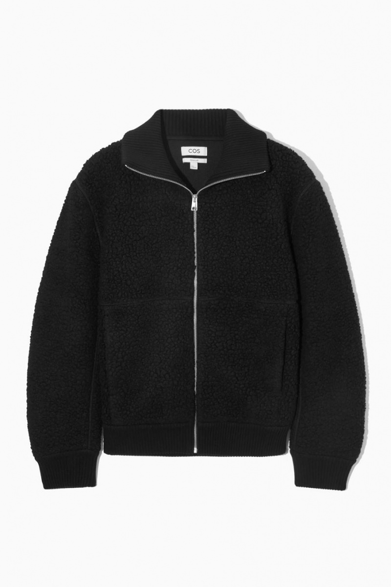 COS Funnel-neck Teddy Kabát Férfi Fekete | CIA-420836