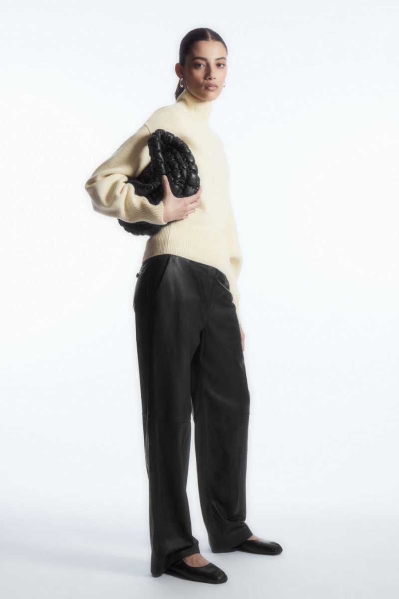 COS Funnel-neck Waisted Gyapjú Jumpers Női Krém | DOW-452037