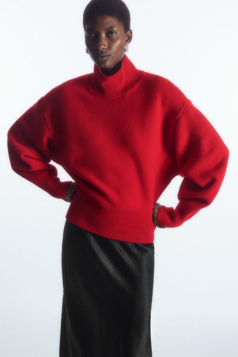 COS Funnel-neck Waisted Gyapjú Jumpers Női Piros | AVG-925781