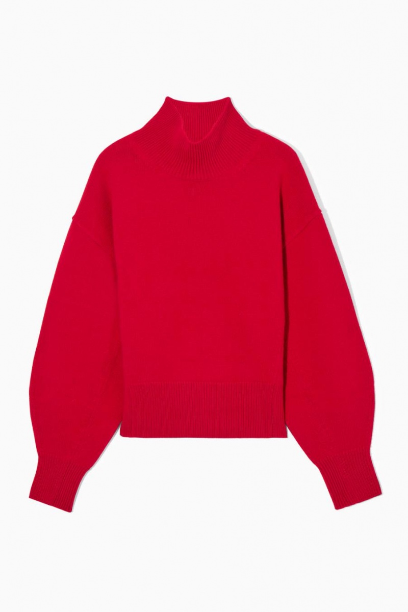COS Funnel-neck Waisted Gyapjú Jumpers Női Piros | AVG-925781
